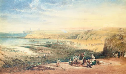 Cullercoats en direction de Tynemouth, Northumberland, avec des pêcheurs au premier plan, 1836
