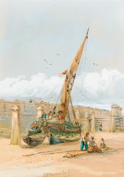 Pêcheurs bavardant devant un navire échoué, 1846