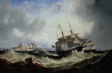 Navires au large de Gibraltar par mer agitée