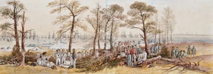 Les Officiers et Marins de la Flotte à terre à Nargen, 1855
