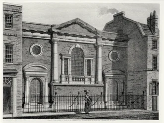 Église de St. Alphage, gravée par J. Skelton pour la série architecturale des églises de Londres, publiée par J. Booth, 1814