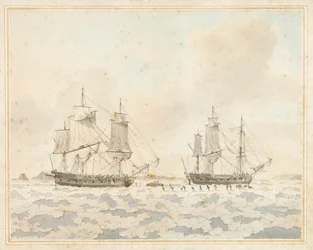 Les navires britanniques Racehorse et Carcass, pris dans la glace lors d