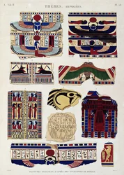 Illustrations de motifs peints des enveloppes des momies, Hypogées, Thèbes, planche 58 du Vol II de 