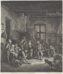 Intérieur paysan avec un couple dansant
