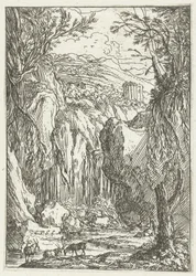 Paysage rocheux avec temple antique