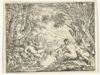 Satyres et nymphes dans une forêt
