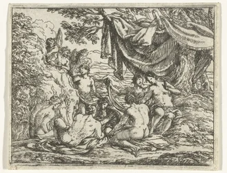 Satyres et nymphes sous un arbre