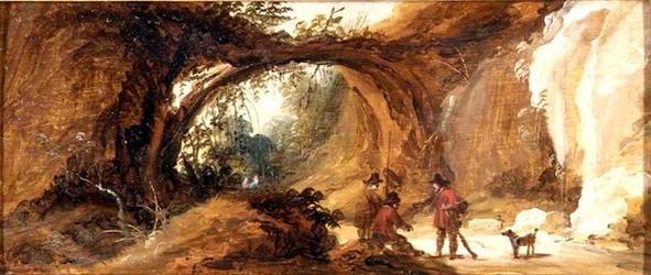 Paysage rocheux avec des sportifs sur un chemin