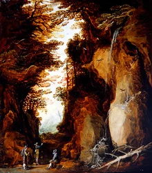 Paysage alpin avec voyageurs