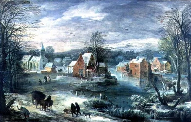 Paysage de village en hiver