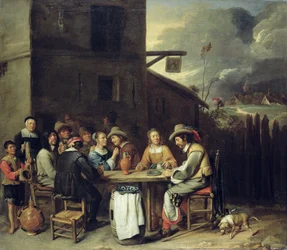 Compagnons festoyant devant une taverne, 1640-50