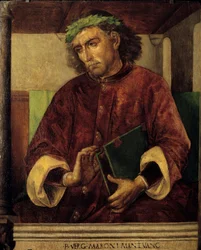 Portrait de Virgile (Virgilio, 70-19 av. J.-C.), poète et écrivain romain. Peinture de Justus van Gent (1435-1480), école flamande