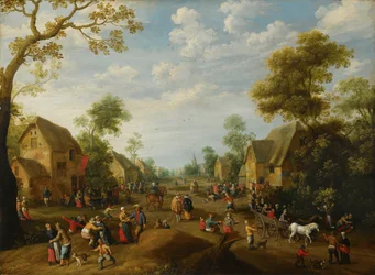 Une kermesse de village avec de nombreux paysans en fête