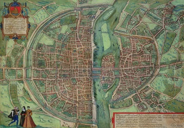 Carte de Paris, tirée de « Civitates Orbis Terrarum » de Georg Braun (1541-1622) et Frans Hogenberg (1535-90), vers 1572