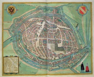 Carte de Strasbourg, tirée de « Civitates Orbis Terrarum » par Georg Braun (1541-1622) et Frans Hogenberg (1535-90), vers 1572
