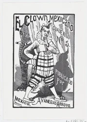 Un clown debout avec une main sur la hanche et un éléphant regardant derrière...
