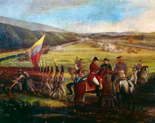 Les troupes du général Narino, compagnon de Bolivar, lors de la bataille de Calibio, peinture de Jose Maria Espinosa (1796-1883). Colombie