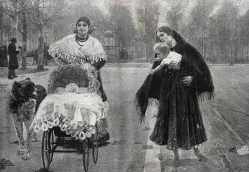Dans le jardin des Tuileries à Paris - Le contraste - gravure d