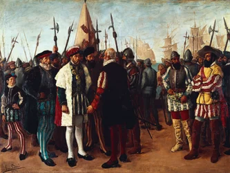 Le roi français François Ier (1494-1547) dans le port de Valence (peinture du 19ème siècle)