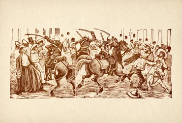 José Guadalupe POSADA (1852-1913) : manifestation au Mexique sévèrement réprimée par la police pendant la dictature de Diaz (Jose de la Cruz Porfirio Diaz Mori