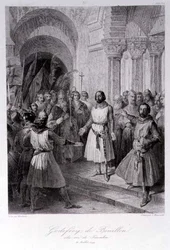 Godefroy de Bouillon (vers 1060-1100) Élu Roi de Jérusalem, gravé par Léopold Massard (1812-89)