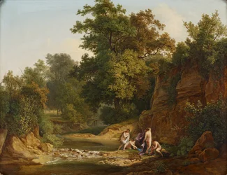 Paysage avec baigneurs