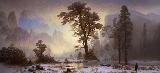 JJM recrée Bierstadt-A: Vallée de Yosemite-neige