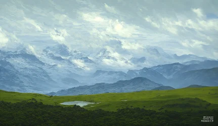 JJM recrée Friedrich-C-D: Nuages dérivants (Panorama des Alpes)