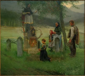 Dévotion devant la statue de Nepomuk à Gaming