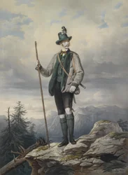 Josef Kriehuber Empereur Franz Joseph I en costume de chasse à Ischler c1855