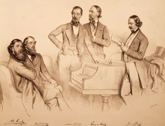 Portrait de groupe de musiciens viennois et compositeur: Franz von Suppé, Carl Binder, Anton Storch, Heinrich Proch et Anton Emil Titl