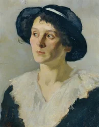 Dame avec chapeau noir