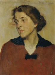 Portrait de femme avec un pull rouge