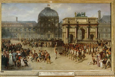 Revue militaire devant le palais des Tuileries, à Paris, en 1810 ...