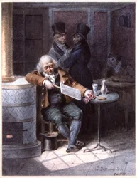Vieil homme lisant un journal dans un café, Paris