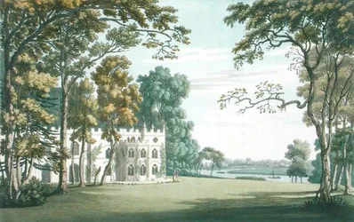 La maison, les jardins et le lac de Strawberry Hill, gravé par J.C. Stadler, publié en 1793