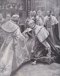 Le roi Édouard VII prêtant serment lors de son couronnement, Abbaye de Westminster, Londres