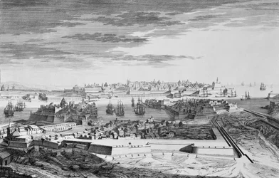 Vue de la ville de Malte du côté de Cotonere, vers 1750