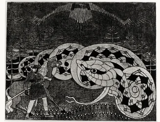 Seppo Ilmarinen labourant le champ des serpents, illustration du 