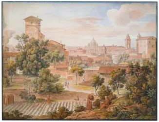 Vue depuis le monastère de S. Isidoro vers Saint-Pierre de Rome