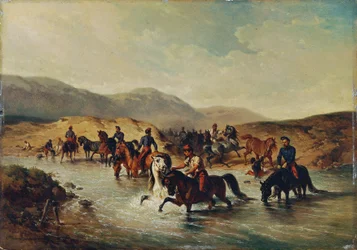 Cavalerie française dans le bain des chevaux