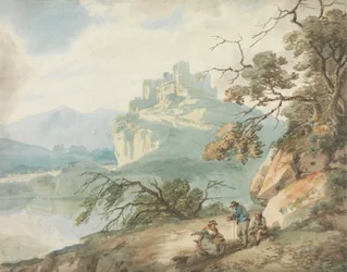 Château et figures dans un paysage