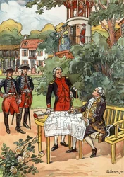 Le roi français Louis XVI et le navigateur Jean François de Galaup, comte de Laperouse (1741-1788) en 1785, illustration de JL Beuzon 1933