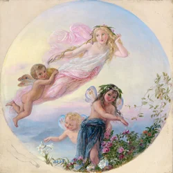 Une sylphide et ses fées assistantes aspergeant la rosée du matin