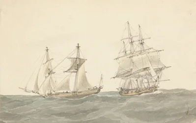 Barquentine et frégate en mer agitée