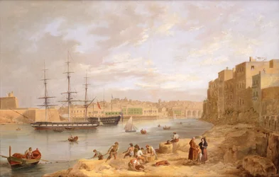 H.M.S. Champion amarré au large de Port St. Angelo, Malte