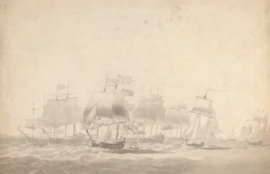 Plusieurs Navires en Formation de Bataille dans une Mer Agitée