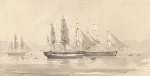Trois navires avec gréement de barque