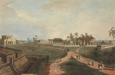 Maison du gouvernement et maison du conseil, Fort Marlborough, Benkulen, Sumatra, 1799
