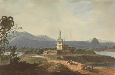 Vue Sud-Est du Fort Marlborough, Benkulen, Sumatra, 1799